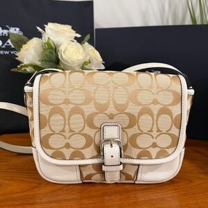 COACH F30601 Hadley Tan/White Signature Jacquard Small Crossbody Bag NWOT